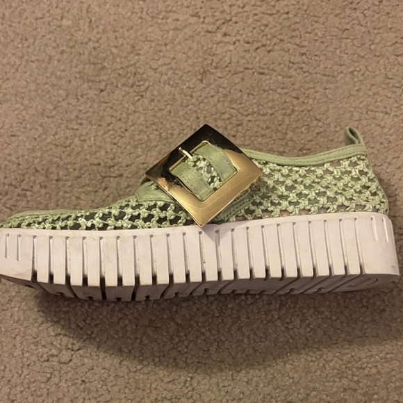 Silent D Bravissimo Flats Green Mesh Loafers with Gold Buckle - Picture 5 of 6